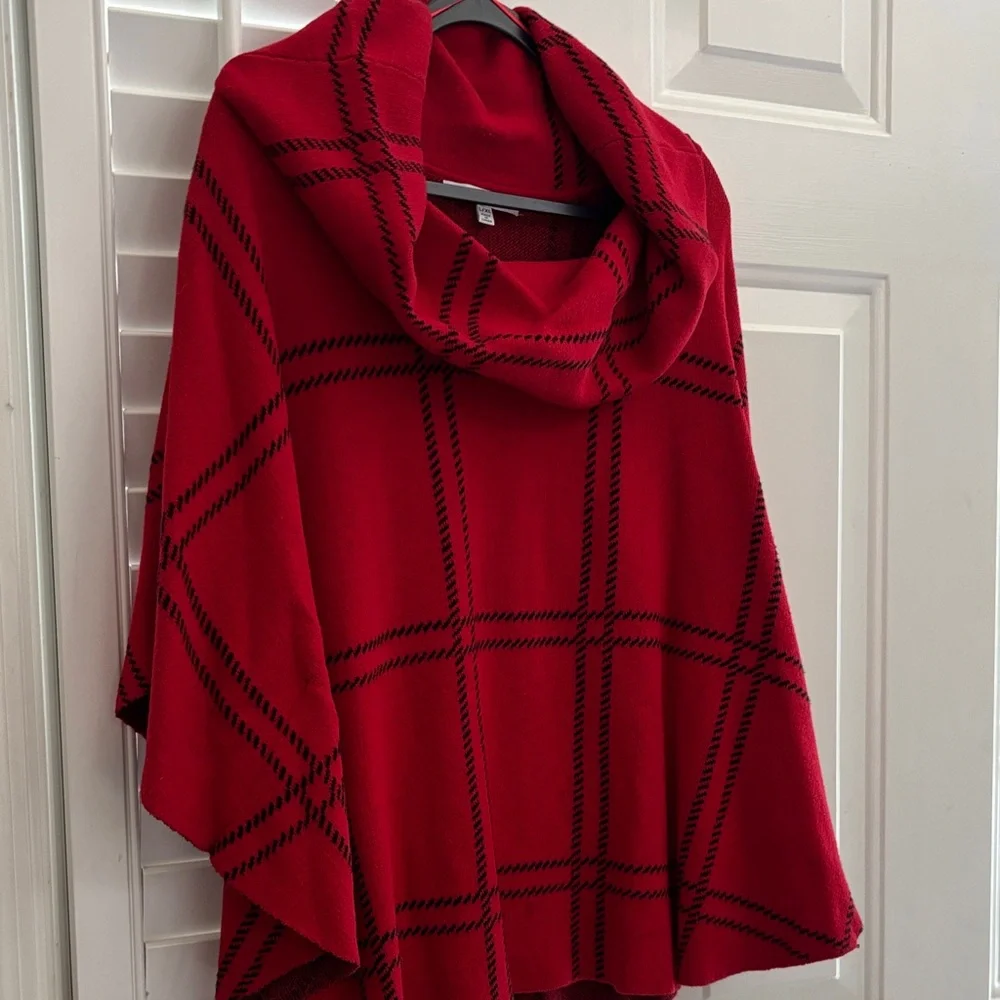 Fever Red and Black Plaid woman’s Poncho Sweater large